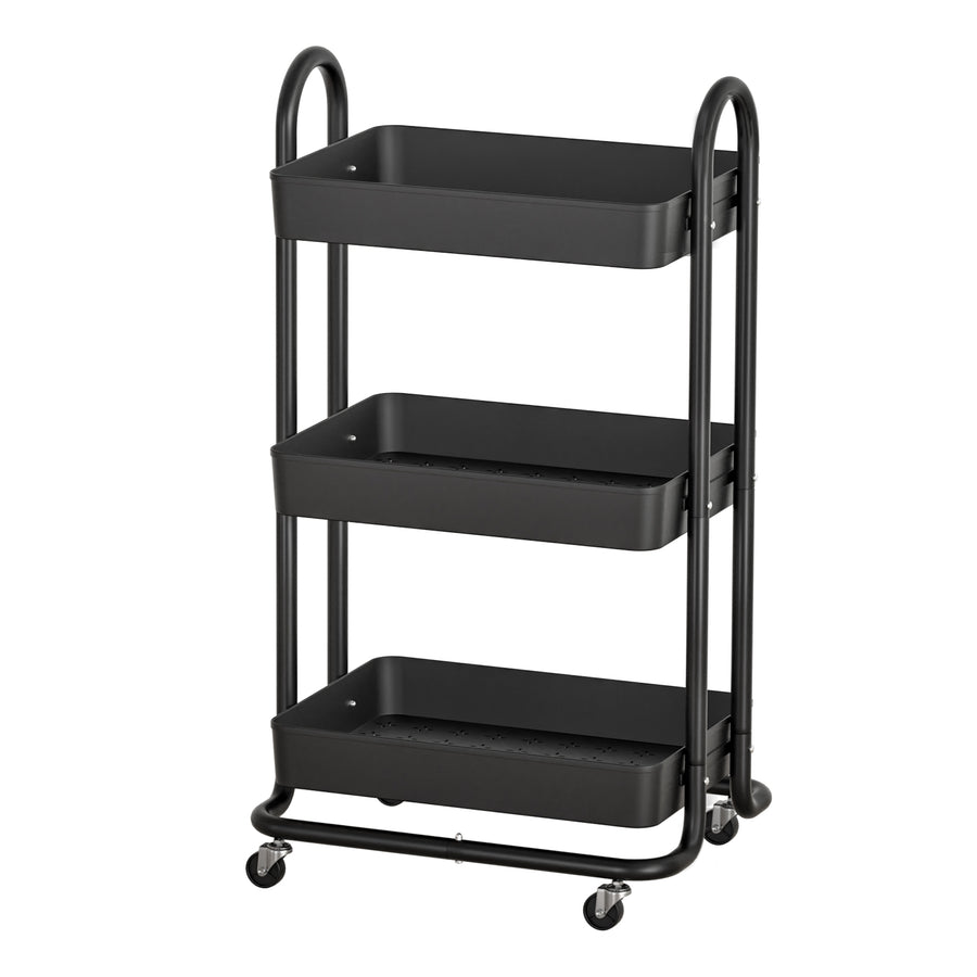Artiss Black Storage Trolley - 3-Tier Kitchen Cart with Wheels - SuperSaverAU - view 1