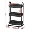 Artiss Black Storage Trolley - 3-Tier Kitchen Cart with Wheels - SuperSaverAU - view 2