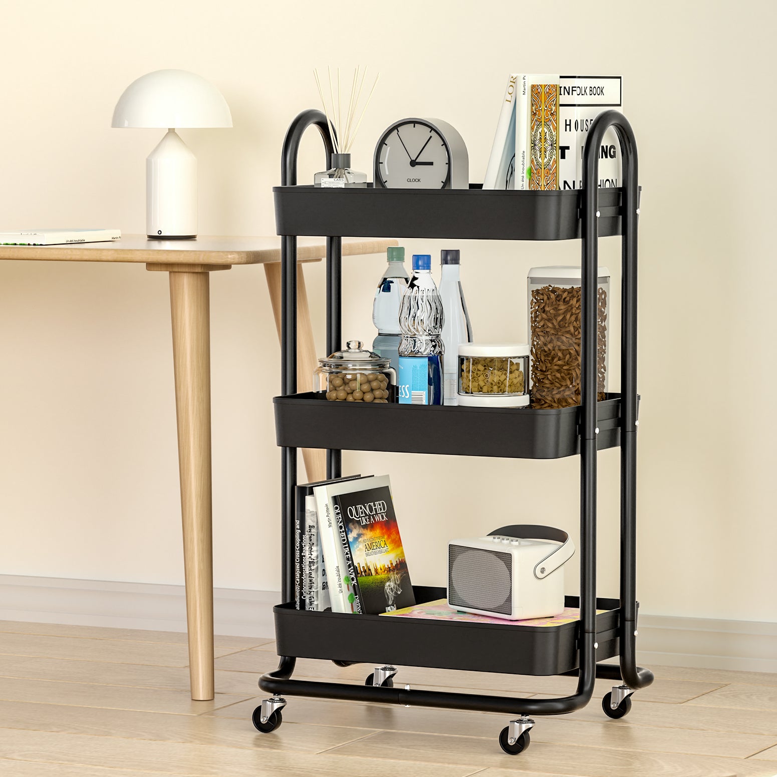 Artiss Black Storage Trolley - 3-Tier Kitchen Cart with Wheels - SuperSaverAU - view 7