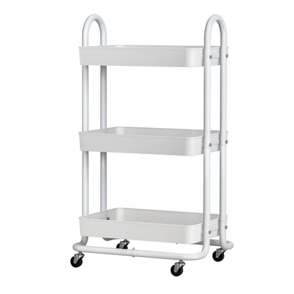 Artiss White Storage Trolley - 3-Tier Kitchen Cart with Wheels