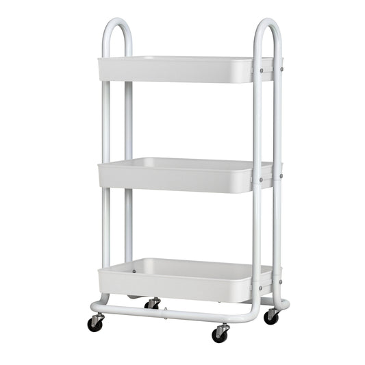 Artiss White Storage Trolley - 3-Tier Kitchen Cart with Wheels