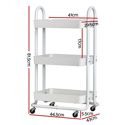 Artiss White Storage Trolley - 3-Tier Kitchen Cart with Wheels