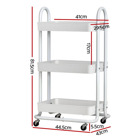 Artiss White Storage Trolley - 3-Tier Kitchen Cart with Wheels - SuperSaverAU - view 2