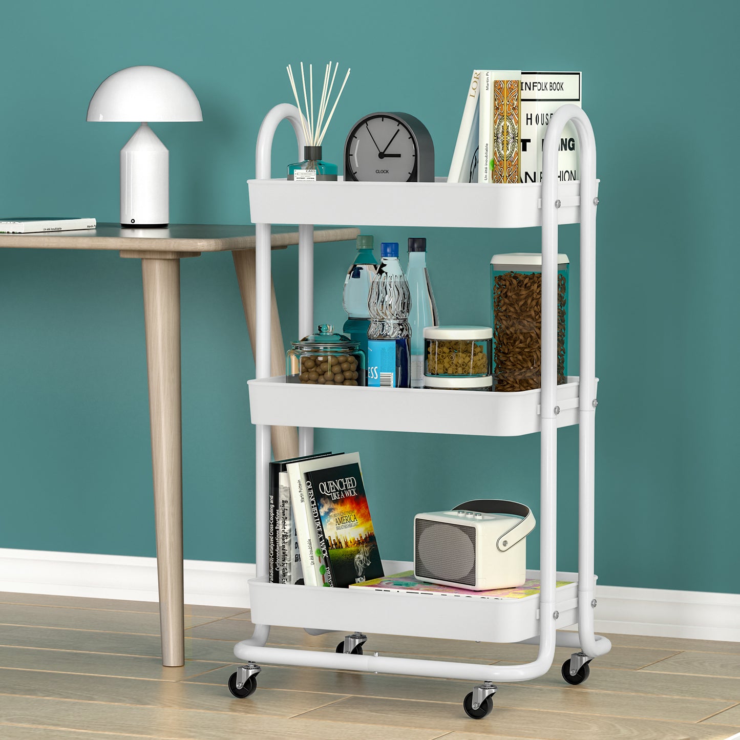 Artiss White Storage Trolley - 3-Tier Kitchen Cart with Wheels