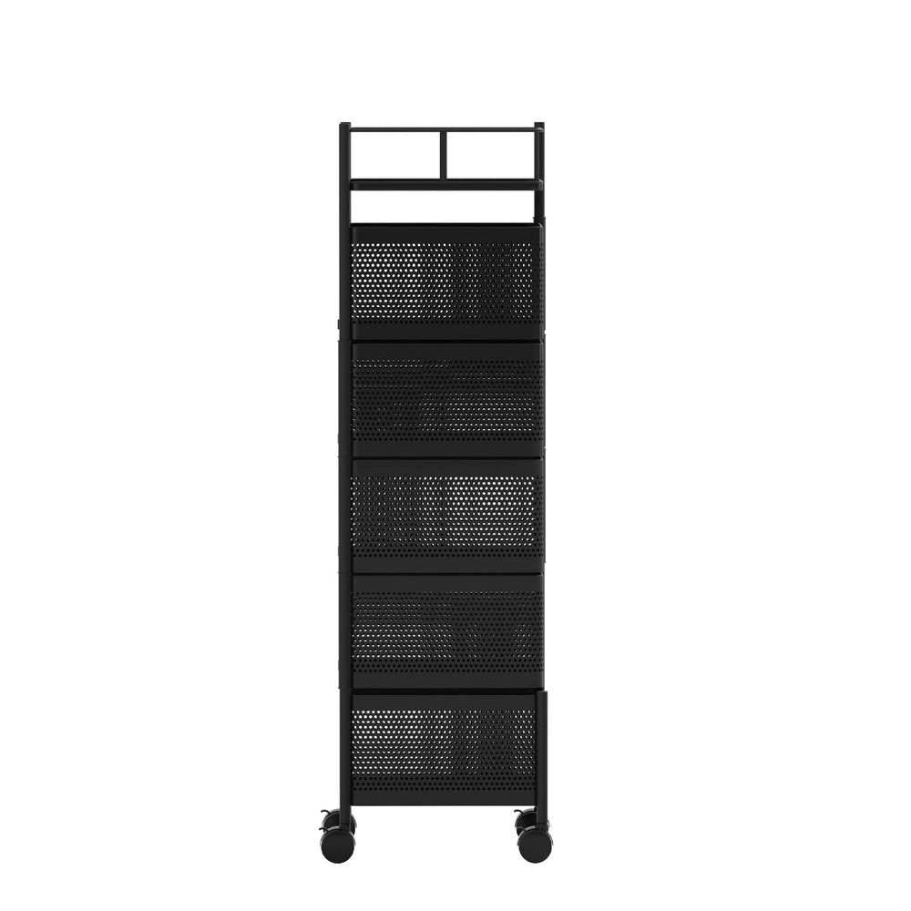 Artiss 5 Tier Black Storage Trolley Kitchen Cart Rolling Rack with Wheels