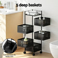 Artiss 5 Tier Black Storage Trolley Kitchen Cart Rolling Rack with Wheels