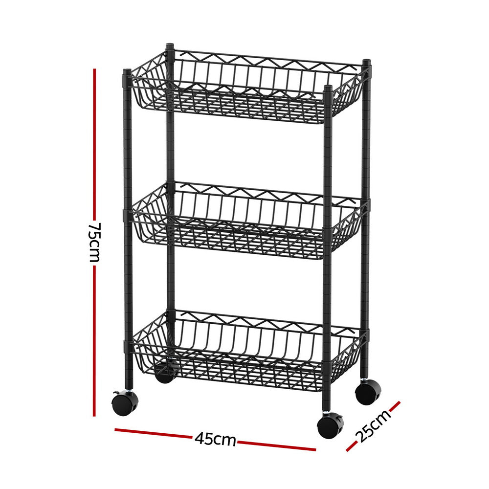 Artiss 3-Tier Shelving Unit with Wheels - Adjustable Storage Rack