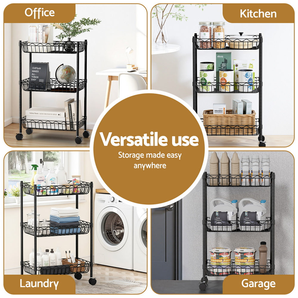 Artiss 3-Tier Shelving Unit with Wheels - Adjustable Storage Rack - SuperSaverAU - view 5