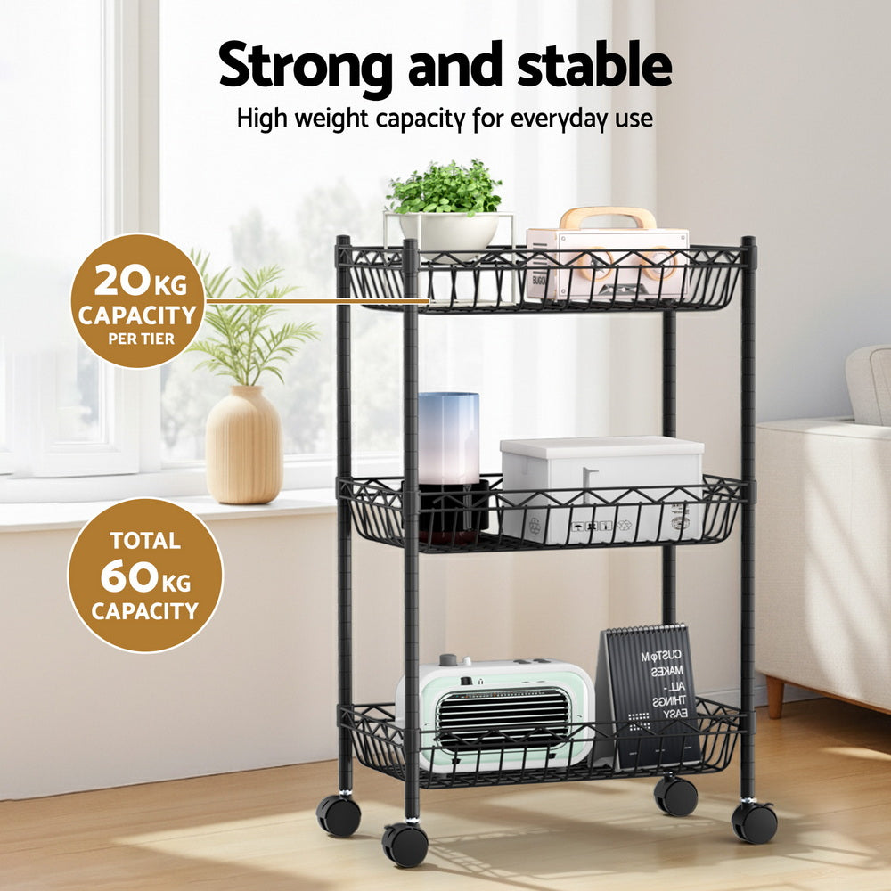 Artiss 3-Tier Shelving Unit with Wheels - Adjustable Storage Rack