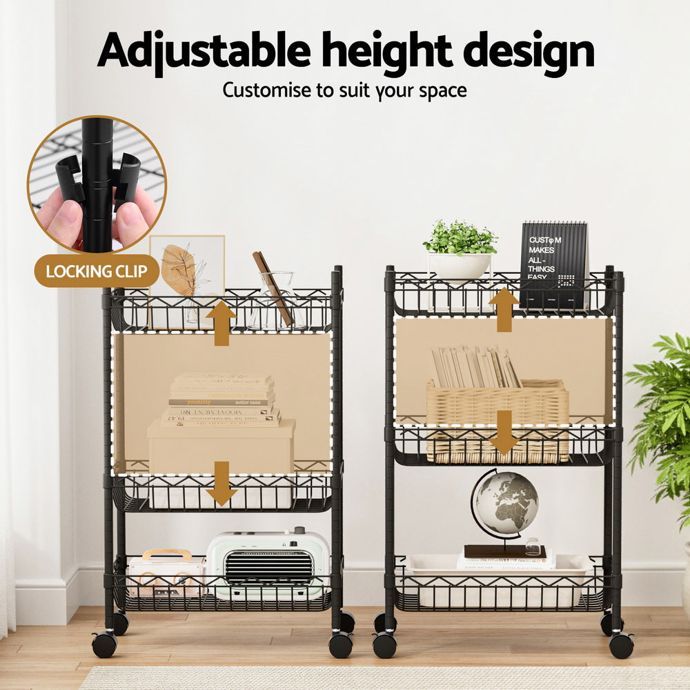 Artiss 3-Tier Shelving Unit with Wheels - Adjustable Storage Rack