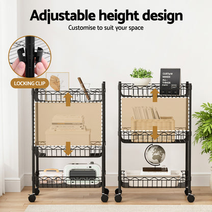 Artiss 3-Tier Shelving Unit with Wheels - Adjustable Storage Rack