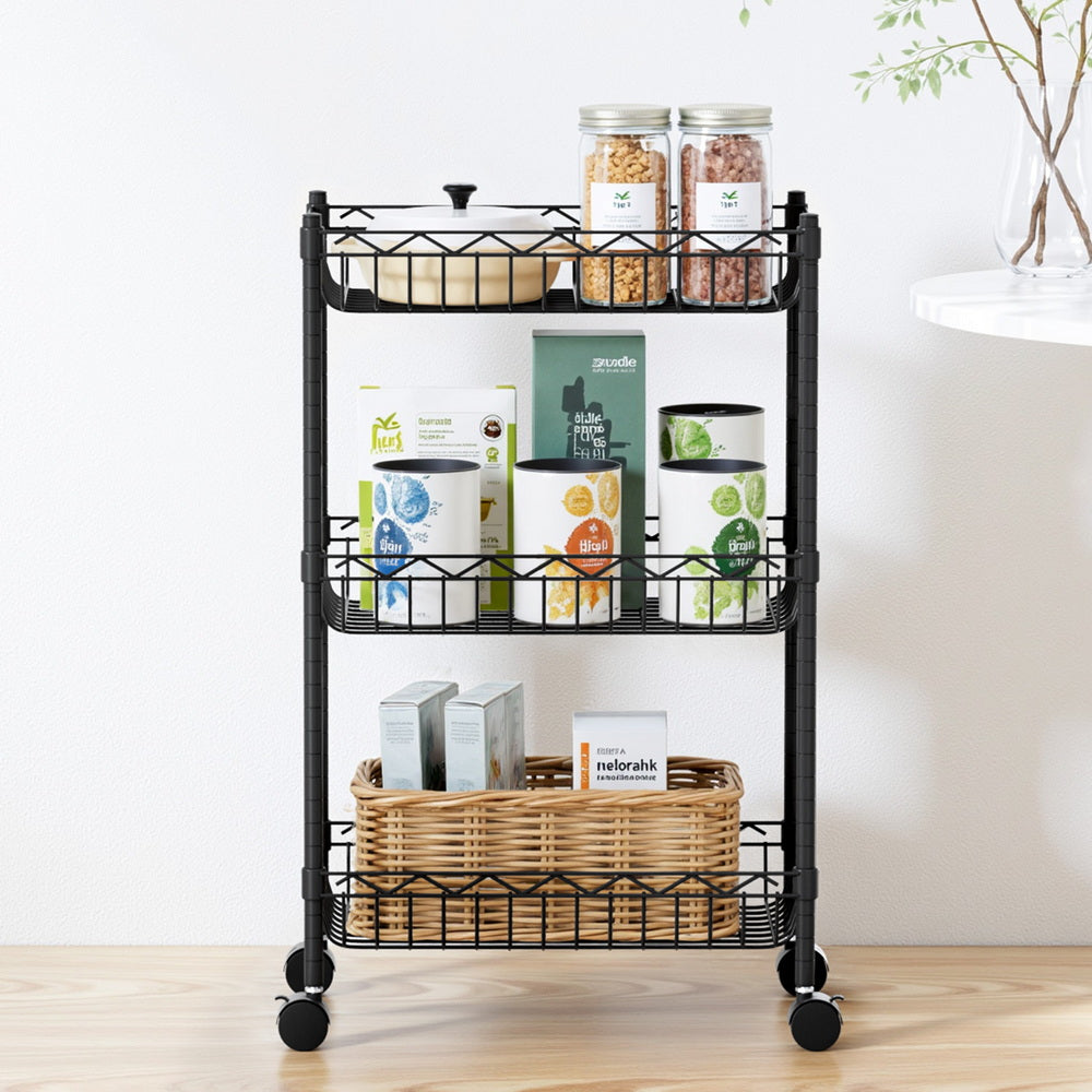 Artiss 3-Tier Shelving Unit with Wheels - Adjustable Storage Rack