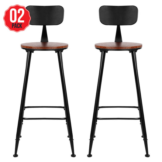 Artiss Vintage Industrial Bar Stool Walnut 2 Pack