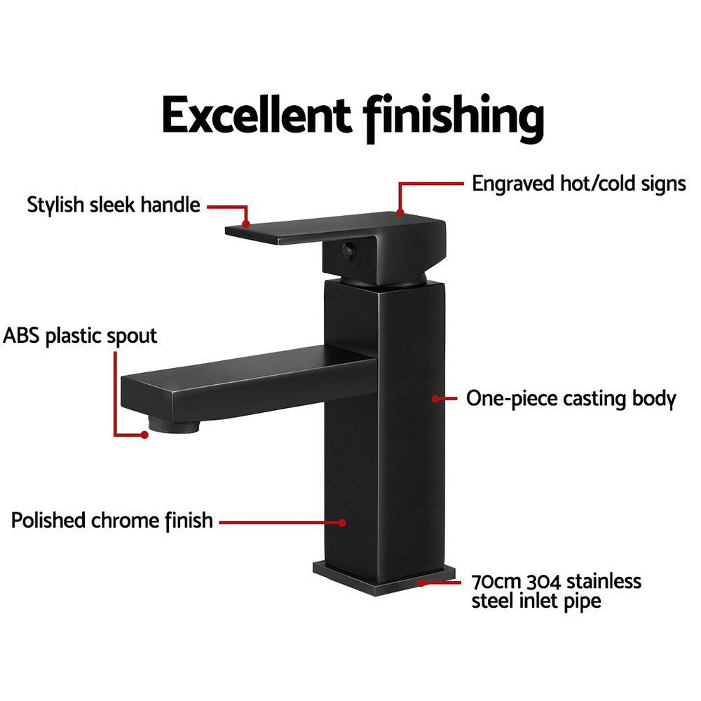 Cefito Black Bathroom Basin Mixer Tap Square Faucet