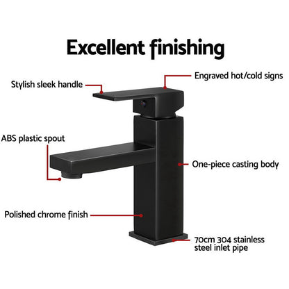 Cefito Black Bathroom Basin Mixer Tap Square Faucet