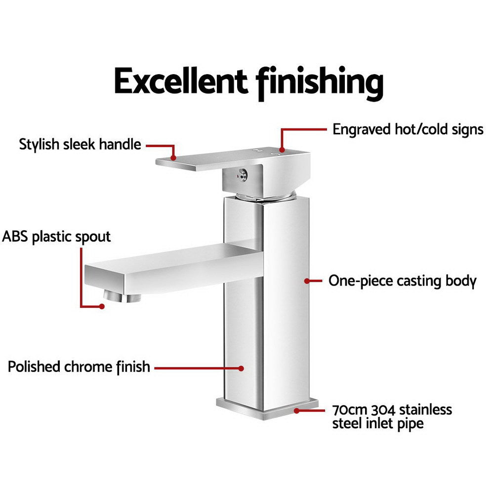 Cefito Chrome Bathroom Basin Mixer Tap Square Faucet