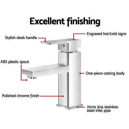 Cefito Chrome Bathroom Basin Mixer Tap Square Faucet