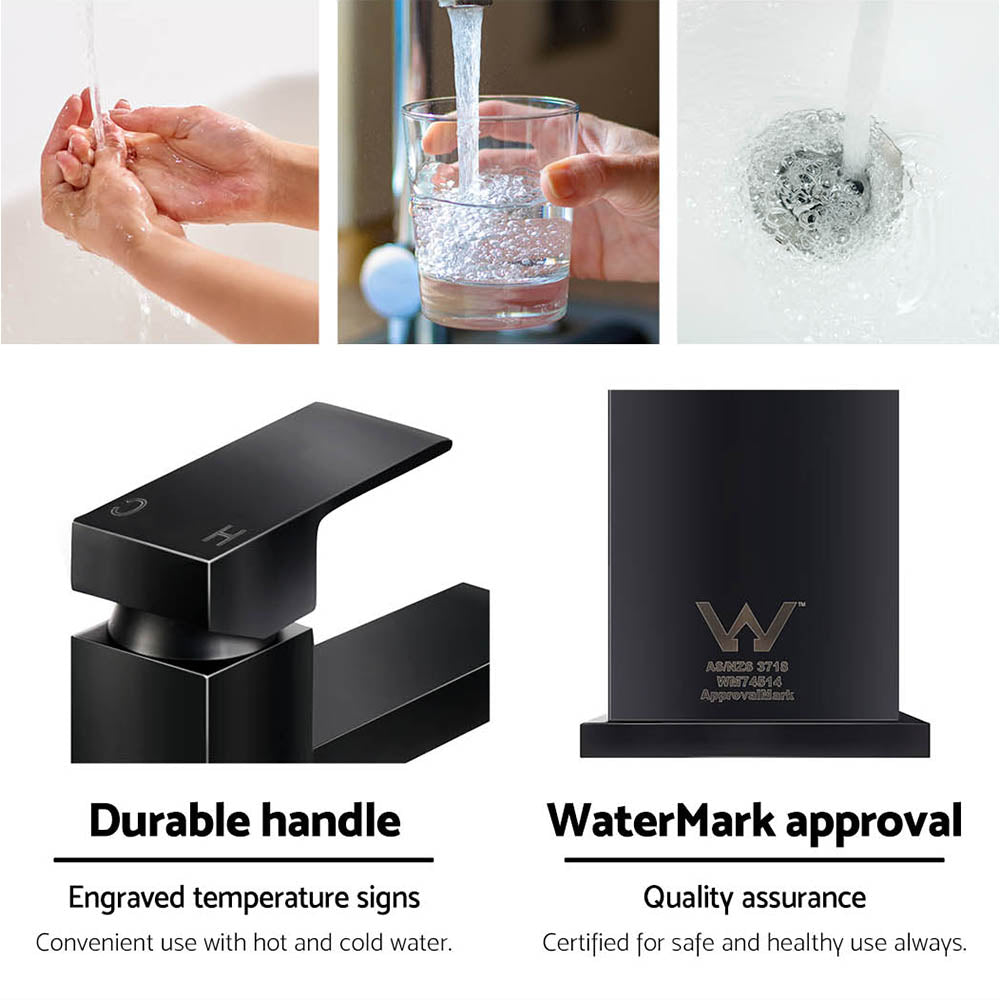 Cefito Bathroom Basin Mixer Tap Square Tall Faucet Vanity Laundry Black - SuperSaverAU - view 7