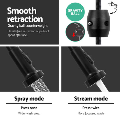Cefito Kitchen Mixer Tap Pull Down Black 2 Modes