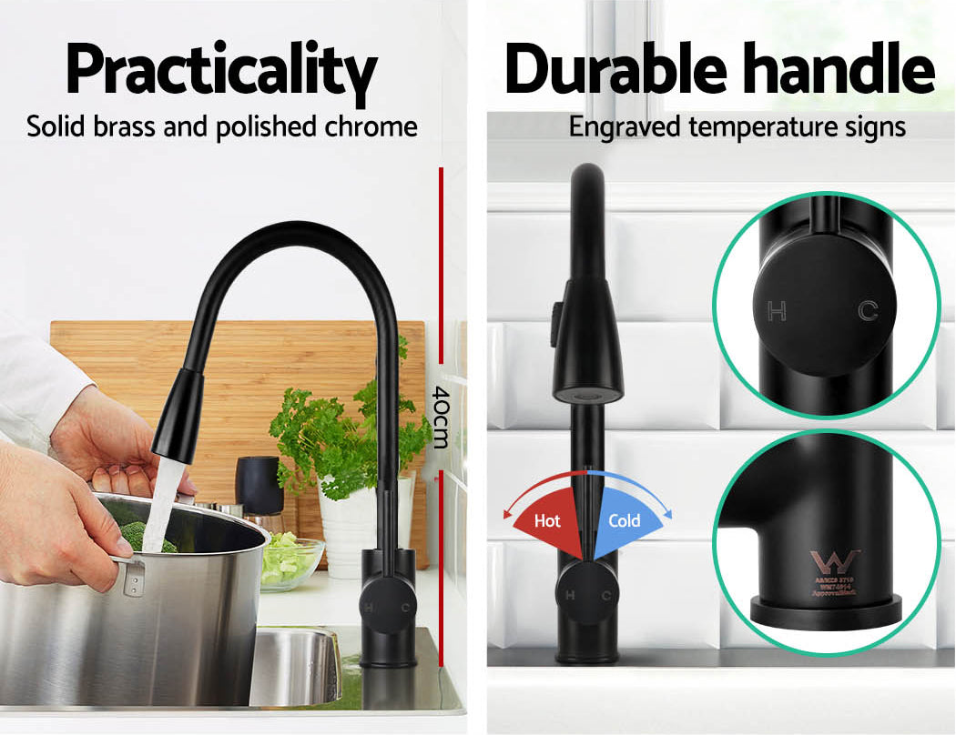 Cefito Kitchen Mixer Tap Pull Out 2 Mode Sink Faucet Basin Laundry Black - SuperSaverAU - view 4