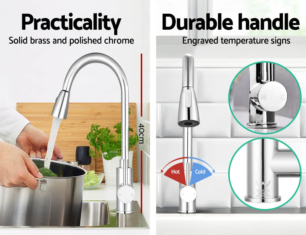 Cefito Kitchen Mixer Tap Pull Out 2 Mode Sink Faucet Basin Laundry Chrome - SuperSaverAU - view 4