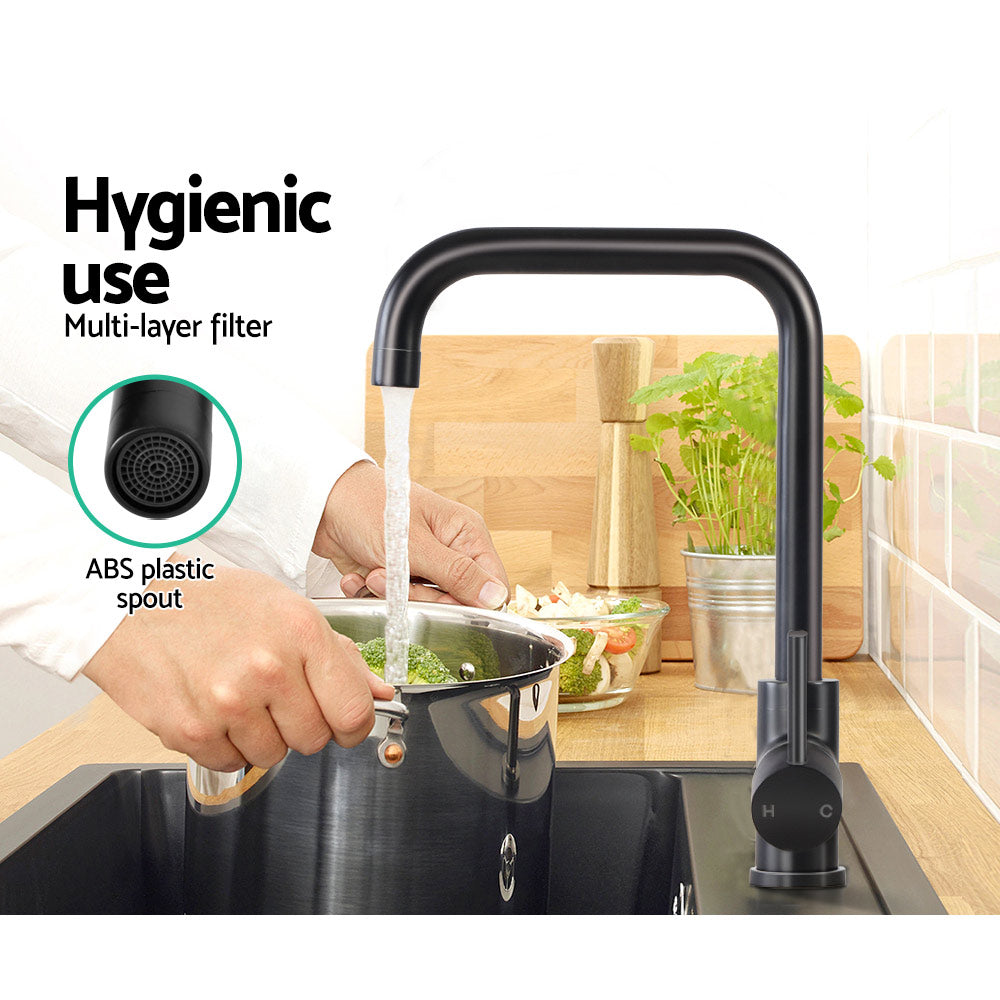 Cefito Kitchen Mixer Tap Mixer Rectangle Sink Faucet Basin Laundry Black - SuperSaverAU - view 6