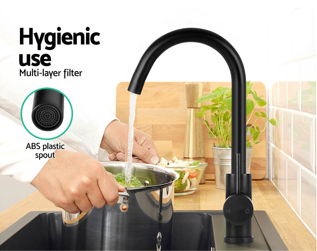 Cefito Kitchen Mixer Tap Mixer Round Sink Faucet Basin Laundry Black - SuperSaverAU - view 6