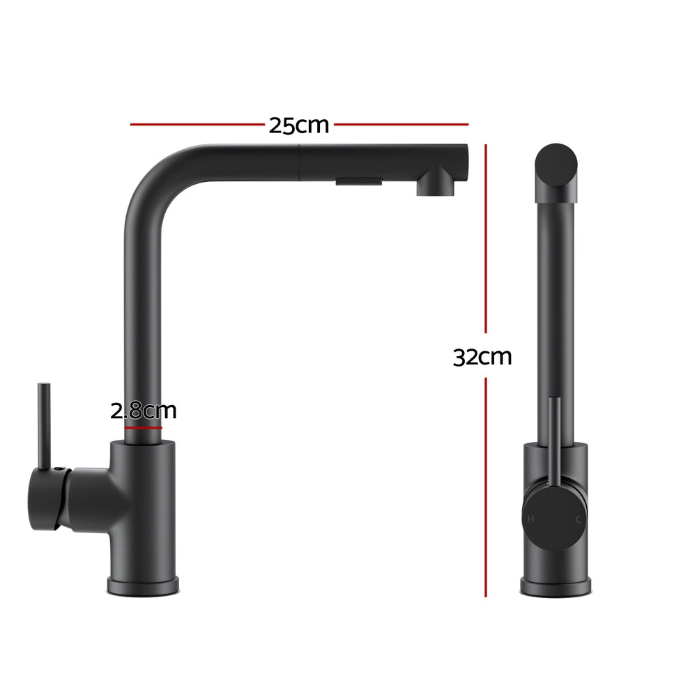 Cefito Pull-Out Kitchen Mixer Tap Black 2 Mode Sink Faucet WELS - SuperSaverAU - view 2
