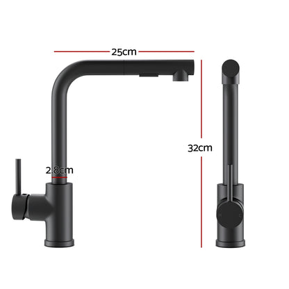 Cefito Pull-Out Kitchen Mixer Tap Black 2 Mode Sink Faucet WELS