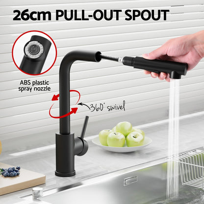 Cefito Pull-Out Kitchen Mixer Tap Black 2 Mode Sink Faucet WELS