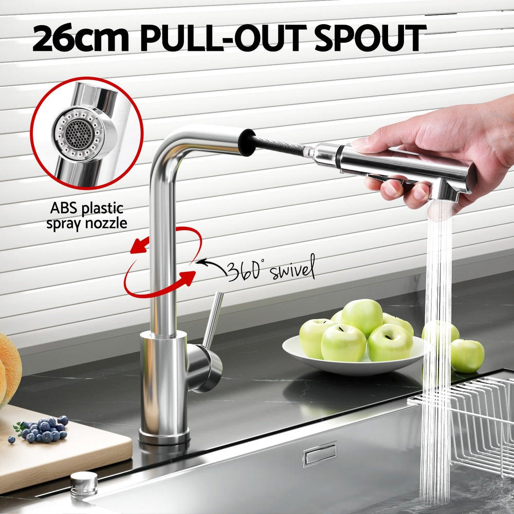 Cefito Pull-Out Kitchen Mixer Tap Chrome 2 Mode Sink Faucet WELS - SuperSaverAU - view 4