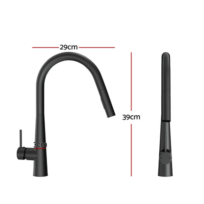 Cefito Pull-Out Round Kitchen Mixer Tap Black 2 Mode Sink Faucet WELS