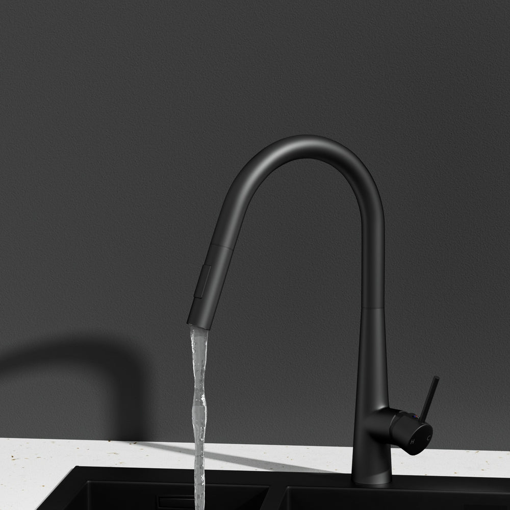 Cefito Pull-Out Round Kitchen Mixer Tap Black 2 Mode Sink Faucet WELS - SuperSaverAU - view 7