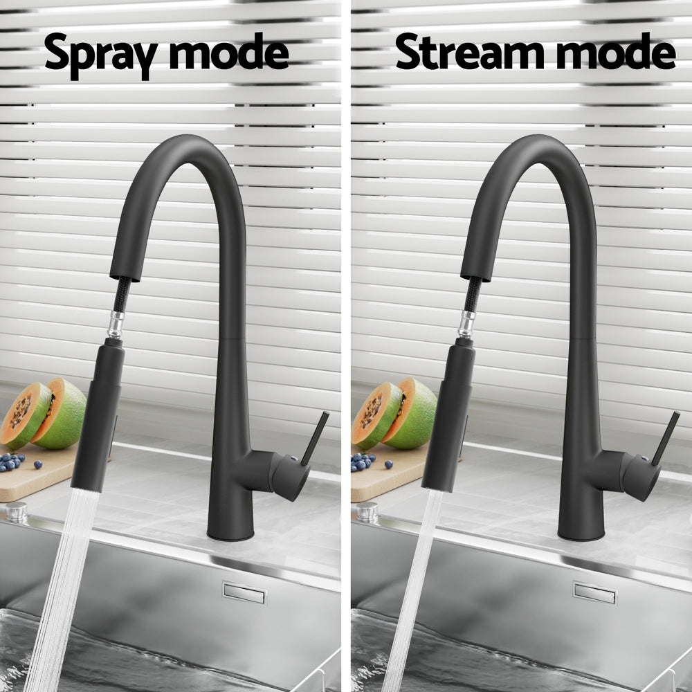 Cefito Pull-Out Round Kitchen Mixer Tap Black 2 Mode Sink Faucet WELS