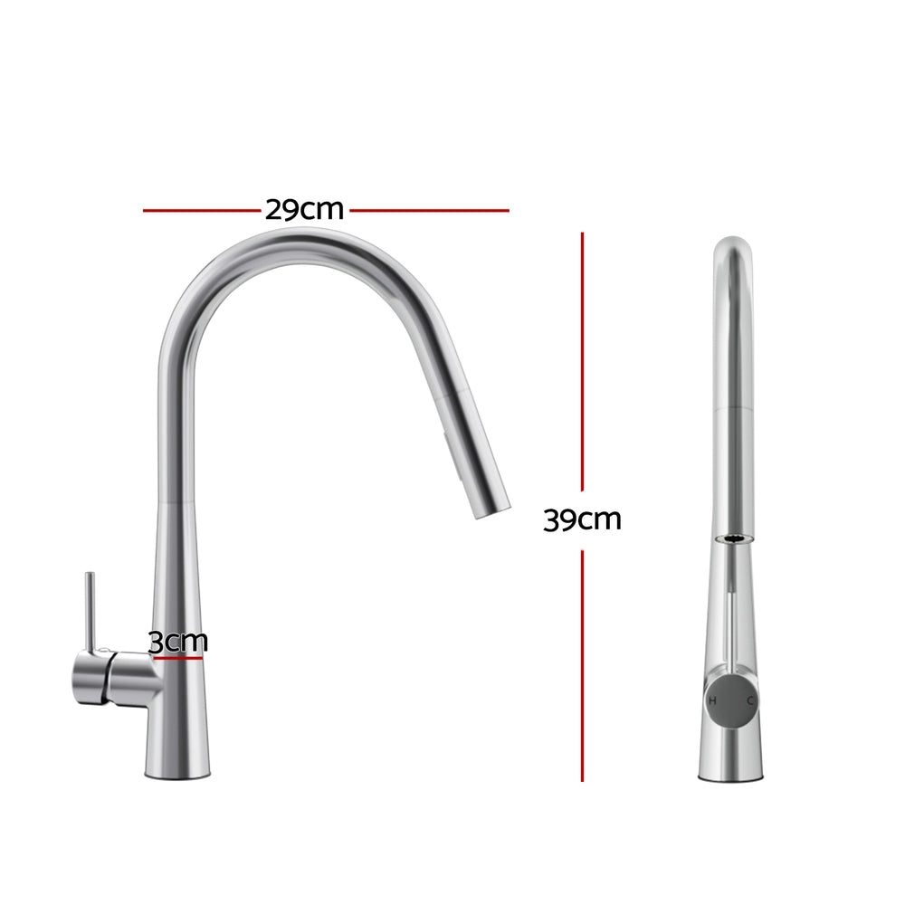 Cefito Pull-Out Round Kitchen Mixer Tap Chrome 2 Mode Sink Faucet WELS
