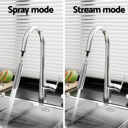 Cefito Pull-Out Round Kitchen Mixer Tap Chrome 2 Mode Sink Faucet WELS