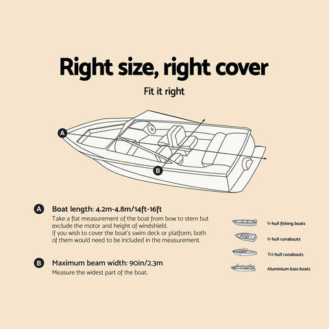 Seamanship 14-16ft Boat Cover, 600D Polyester, UV & Mildew Resistant, Adjustable Straps - SuperSaverAU - view 2