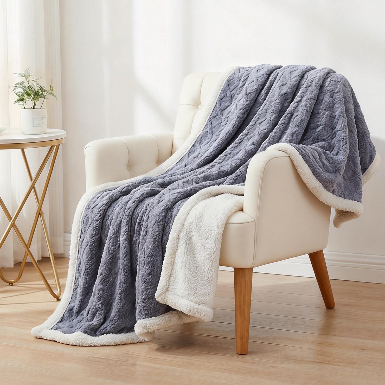 Giselle Bedding Double-Sided Fleece Throw Blanket – Grey 152 x 203cm