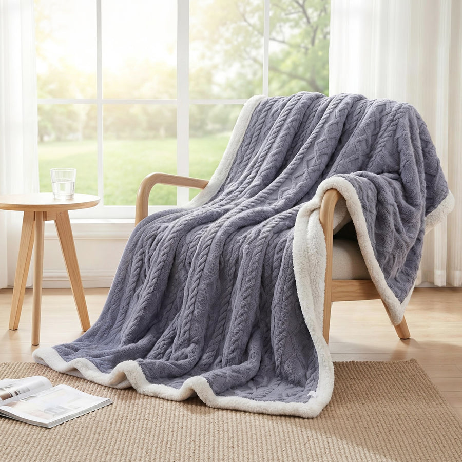 Giselle Bedding Double-Sided Fleece Throw Blanket – Grey 203 x 230cm