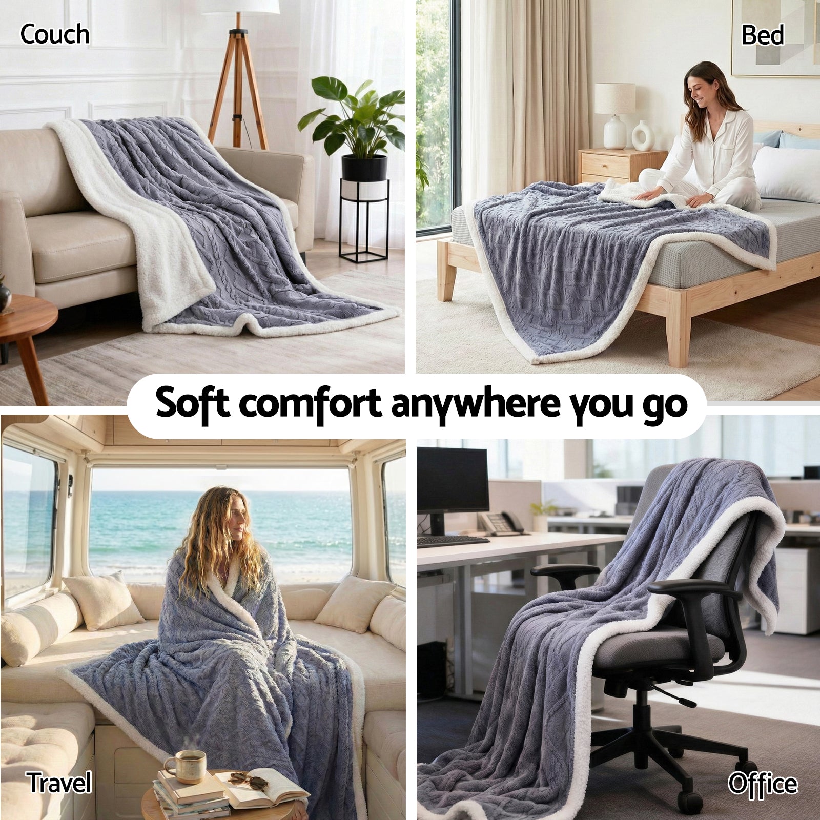 Giselle Bedding Double-Sided Fleece Throw Blanket – Grey 203 x 230cm