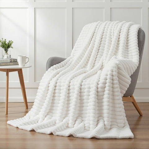 Giselle Bedding Flannel Fleece Throw Blanket – White 152 x 203cm, 285GSM