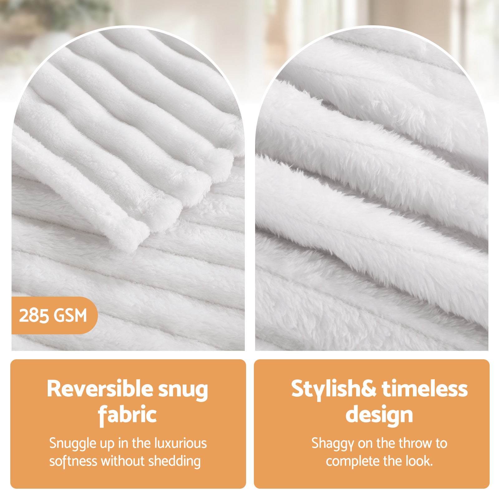 Giselle Bedding Flannel Fleece Throw Blanket – White 152 x 203cm, 285GSM
