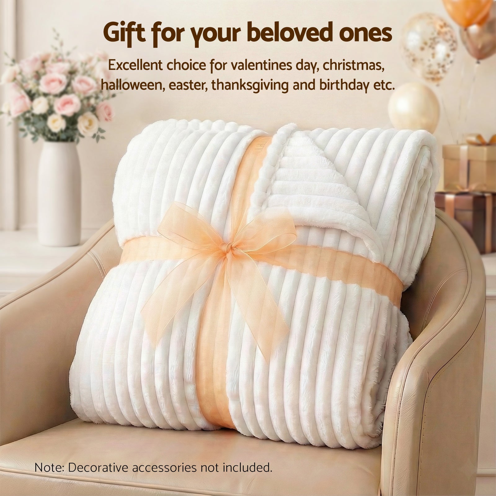 Giselle Bedding Flannel Fleece Throw Blanket – White 152 x 203cm, 285GSM