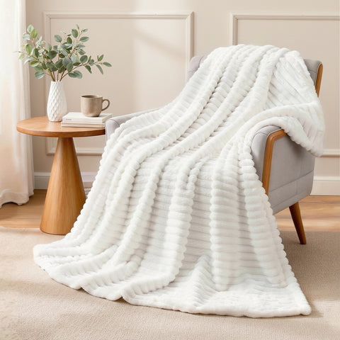 Giselle Bedding Flannel Fleece Throw Blanket – White 203 x 230cm, 285GSM