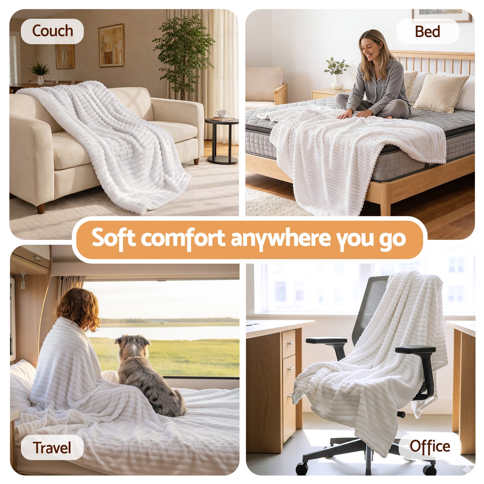 Giselle Bedding Flannel Fleece Throw Blanket – White 203 x 230cm, 285GSM