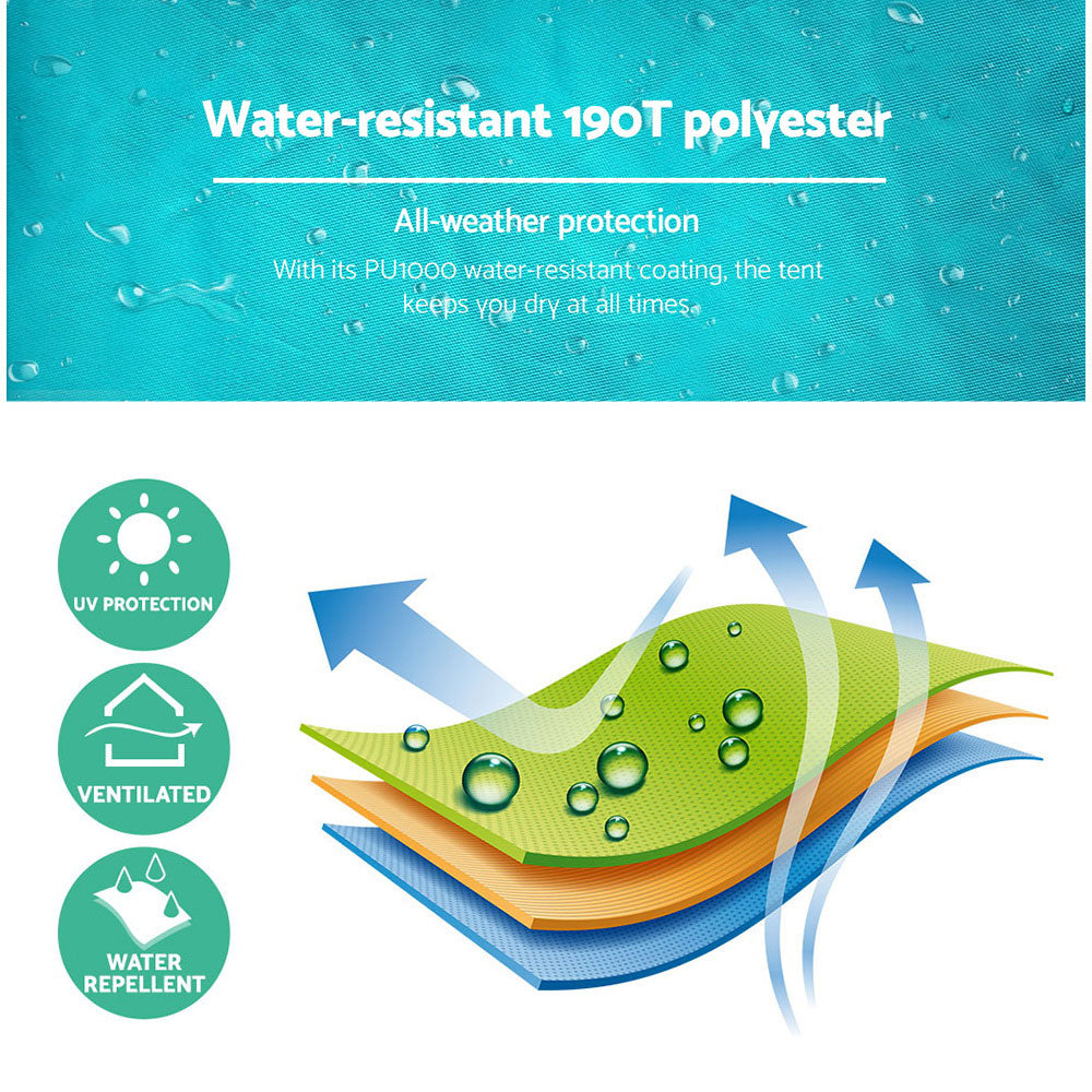 Weisshorn Pop-Up Tent 3-Person UV & Water Resistant Instant Setup Blue