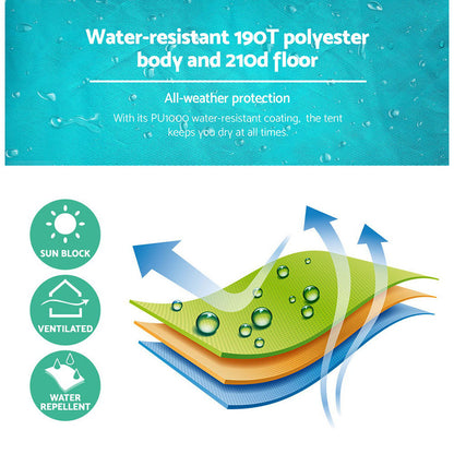 Weisshorn Pop-Up Tent 3 Person UV & Water Resistant Instant Setup Blue