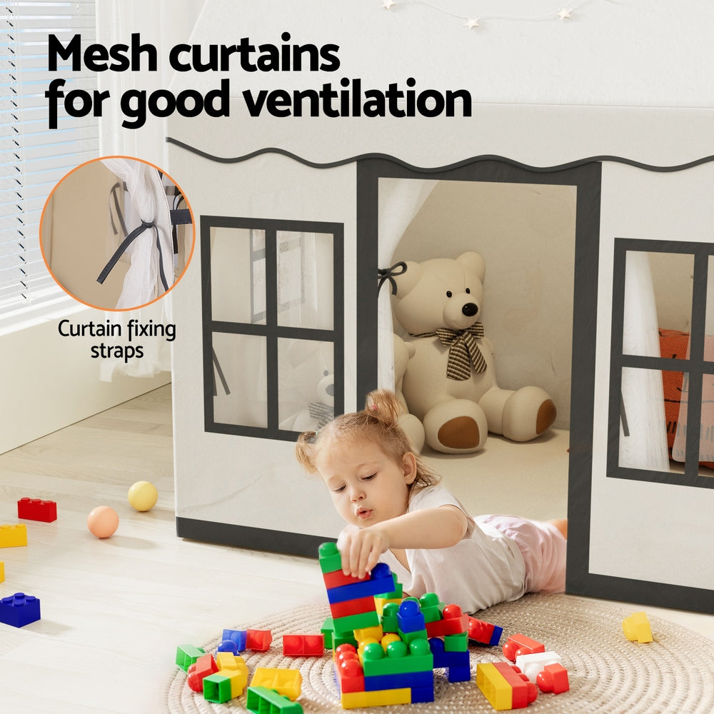 Keezi Kids Play Tent Playhouse Castle with String Lights Floor Mat Side Pocket - SuperSaverAU - view 5