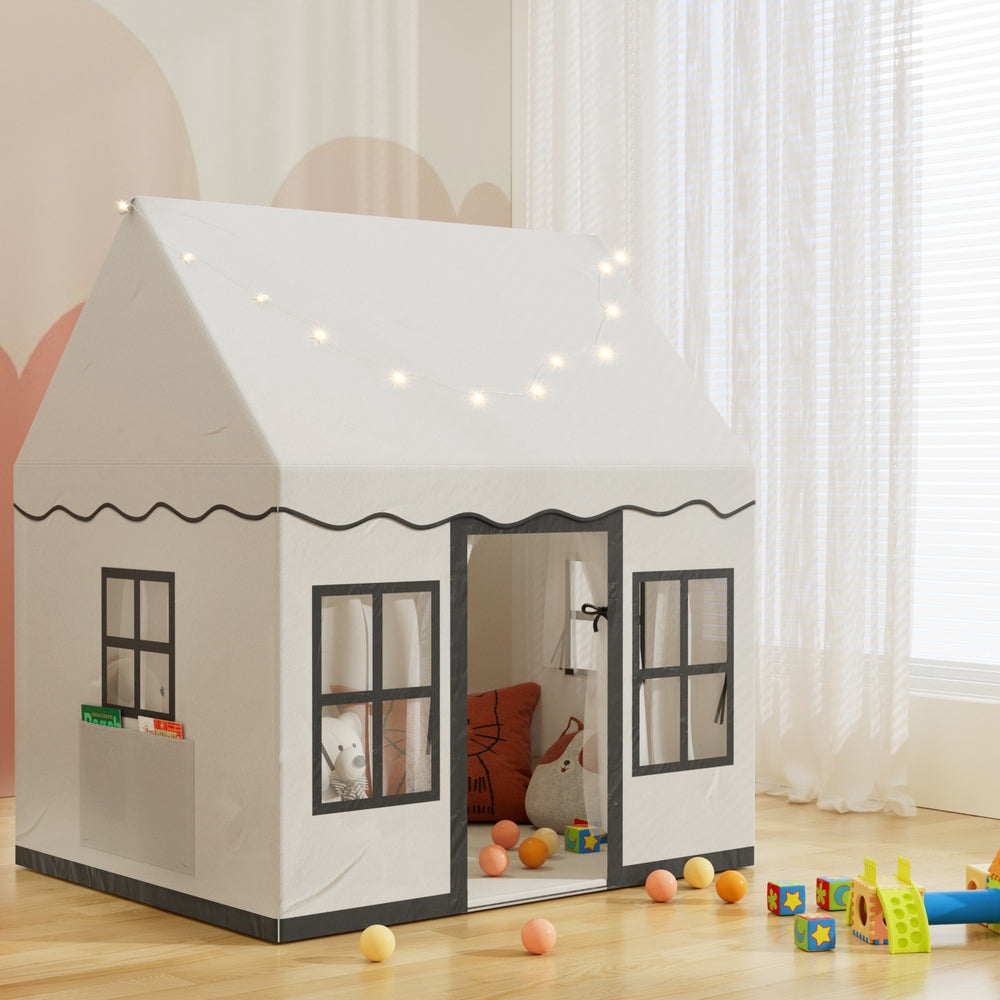 Keezi Kids Play Tent Playhouse Castle with String Lights Floor Mat Side Pocket - SuperSaverAU - view 7