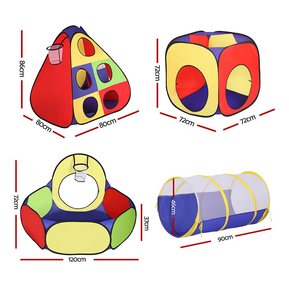 Keezi Kids Play Tent Teepee 80cm x 80cm with Ball Pit, Tunnel & Carry Bag